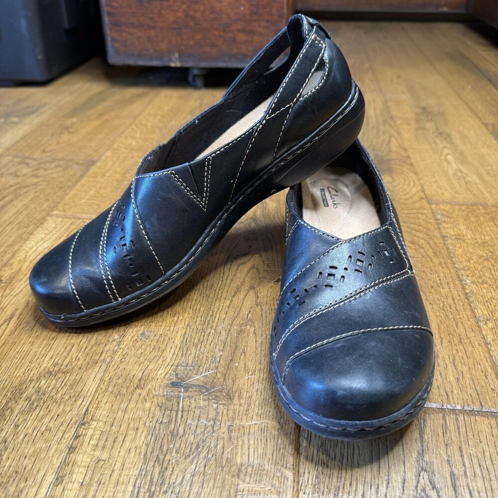 Clarks Womens Evianna Mix Slip On Loafers Black Leather Shoes Size 10 N - Picture 4 of 5